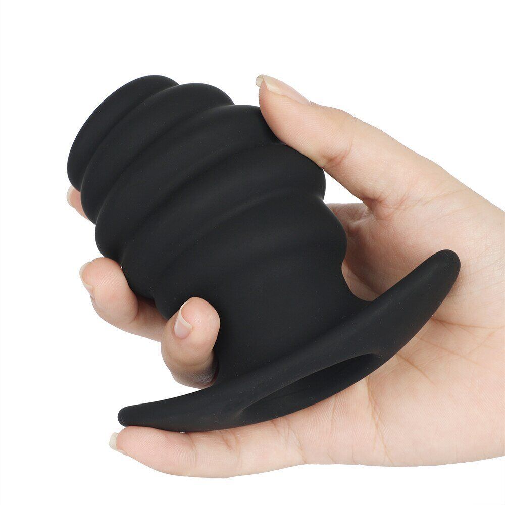 Silicone Ribbed Hollow Tunnel Butt Plug Stretcher Anal Play Sex Toys