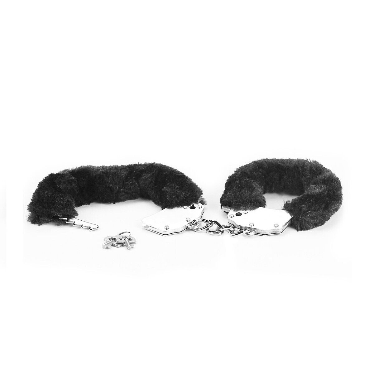 Steel Black Fuzzy Furry Handcuffs Hand Cuffs SM Bondage Sex Toy