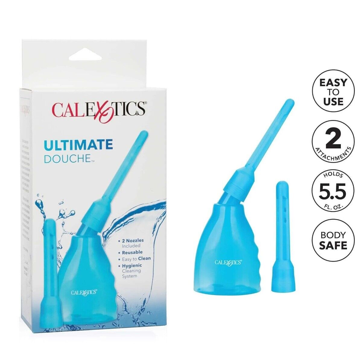 Reusable Vaginal Anal Cleansing Ultimate Douche and Enema System with 2 Nozzles