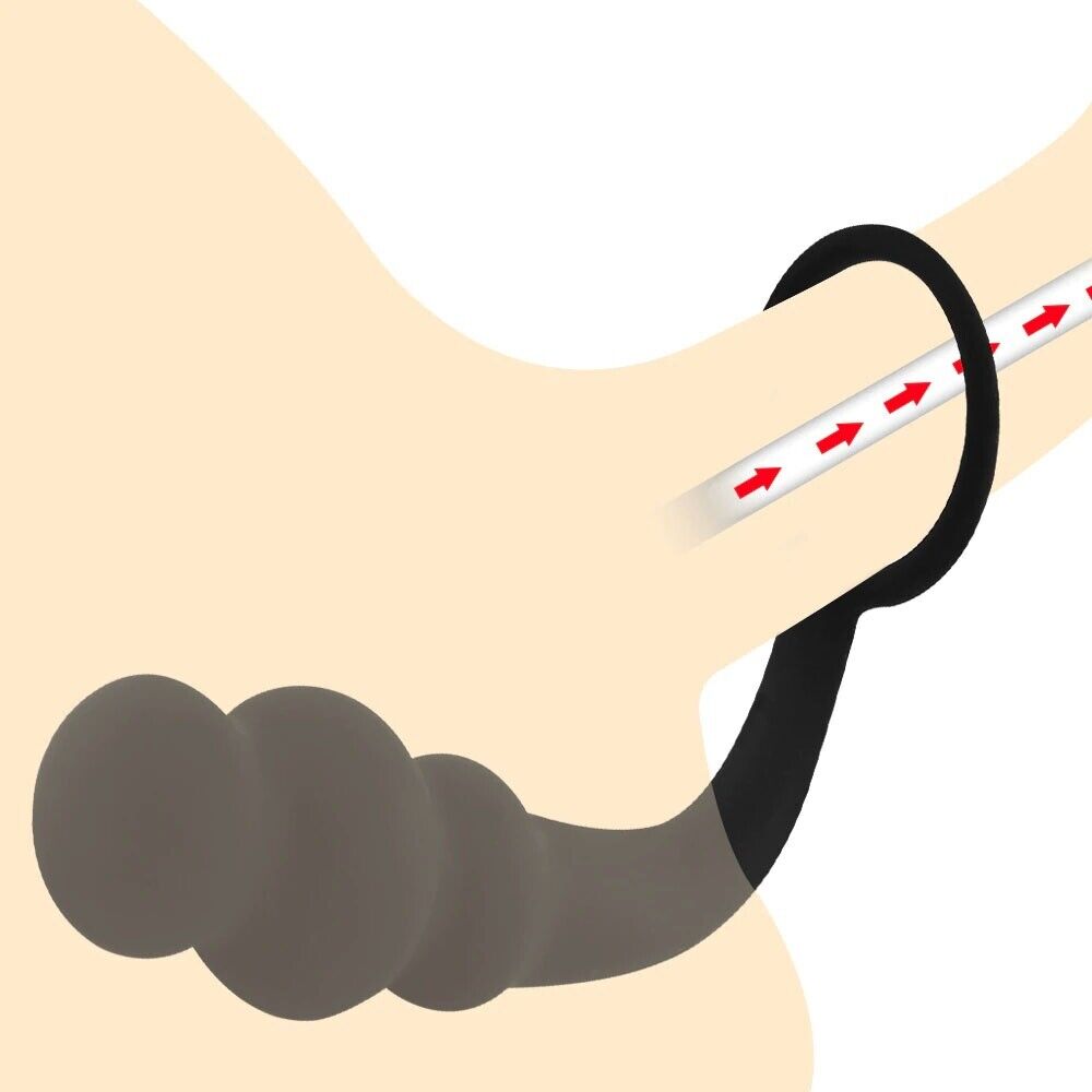 Wearable Silicone Beaded Penis Cock Ring Anal Beads Butt Plug Prostate Massager