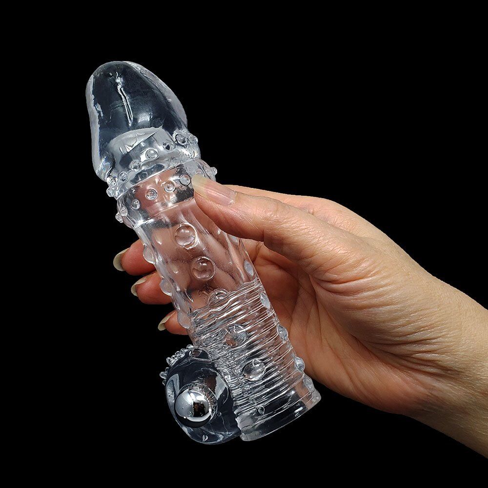 Vibrating Male Penis Extension Extender Cock Ring Sleeve Girth Enhancer Enlarger