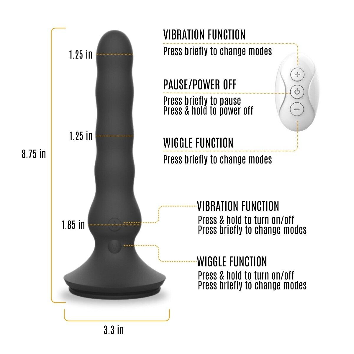 Wiggle Motion Vibrating Anal Vibrator Butt Plug Prostate Massager Remote Control