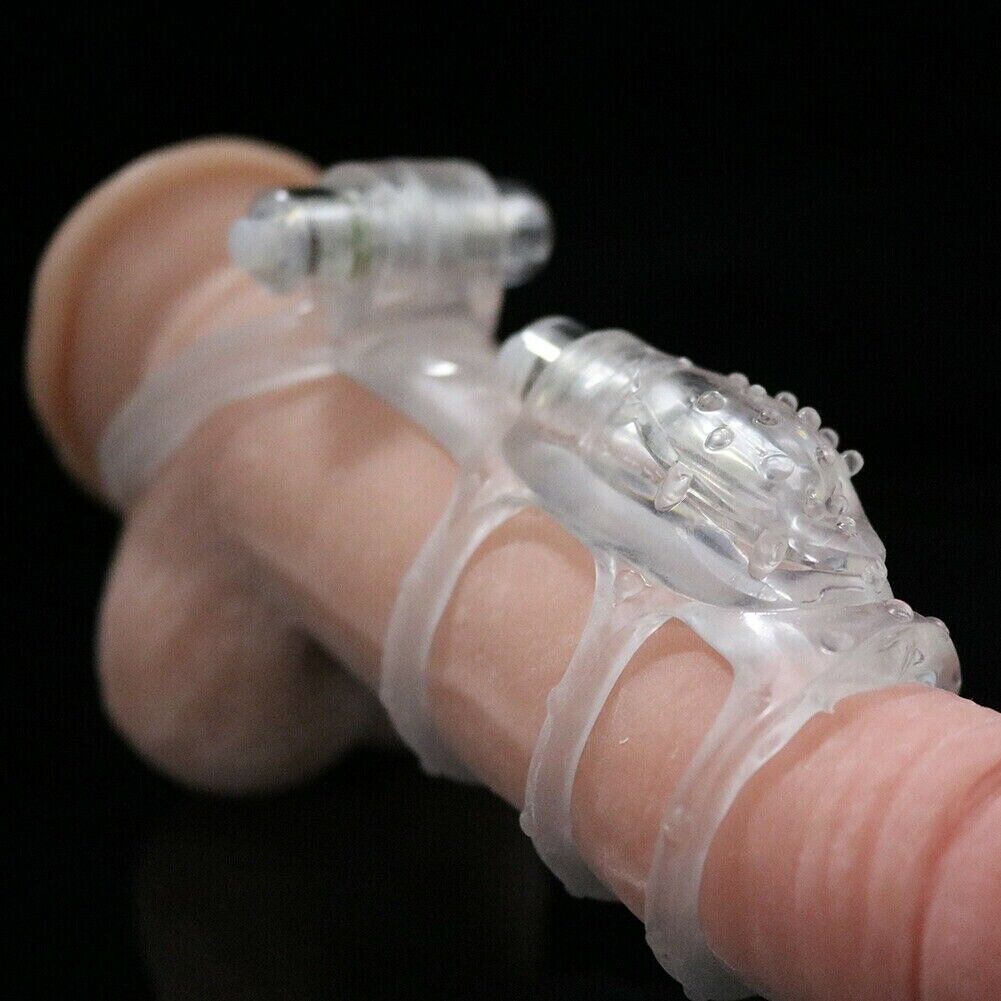Dual Vibrating Cock Cage Male Enhancer Penis Ring Sleeve Sex-toys for Men Couple