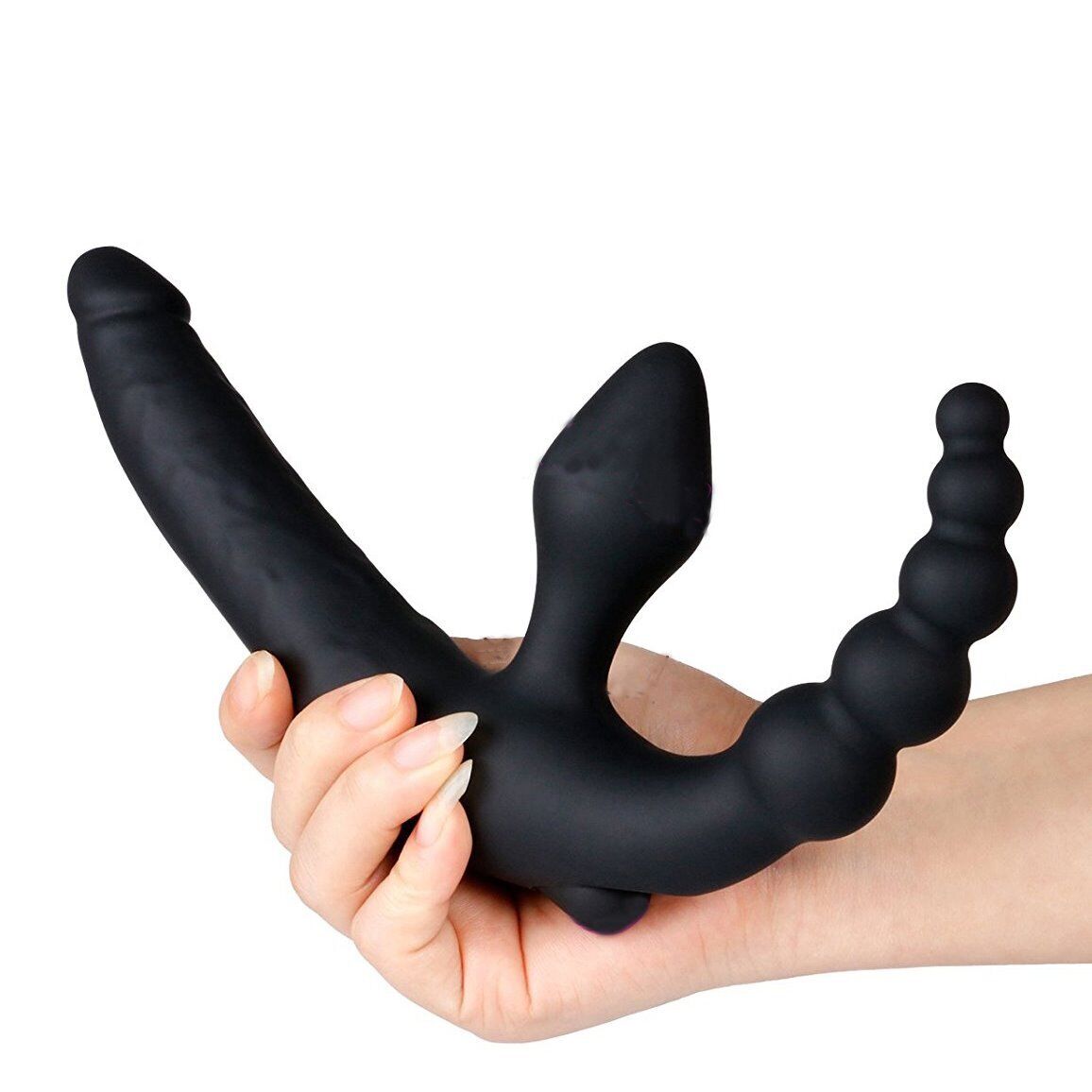 Vibrating Silicone Strapless Strap-On Anal G-spot Dildo Vibe Sex-toy for Lesbian