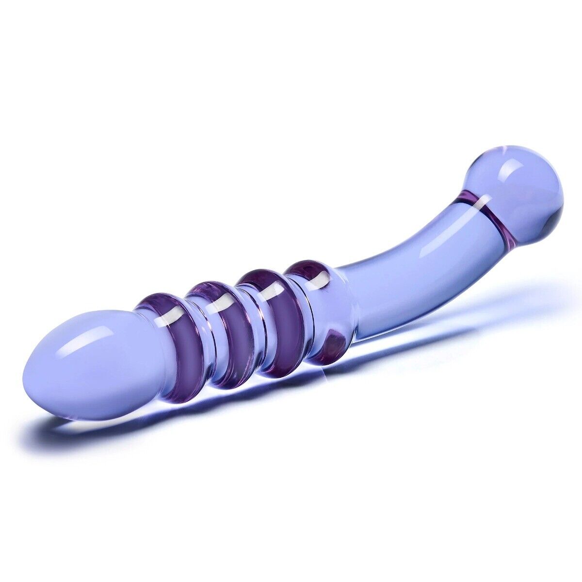 Glass Purple Rain Ribbed Vaginal G-spot Anal Dildo Massager Probe Butt Plug