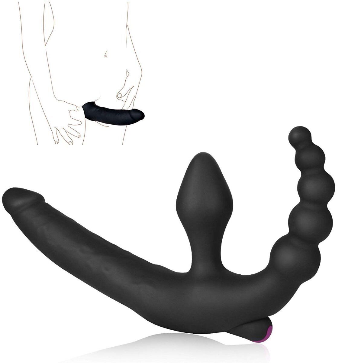 Vibrating Double-Ended Strapless Strap-On Dildo Pegging Anal Vibe Lesbian Sextoy