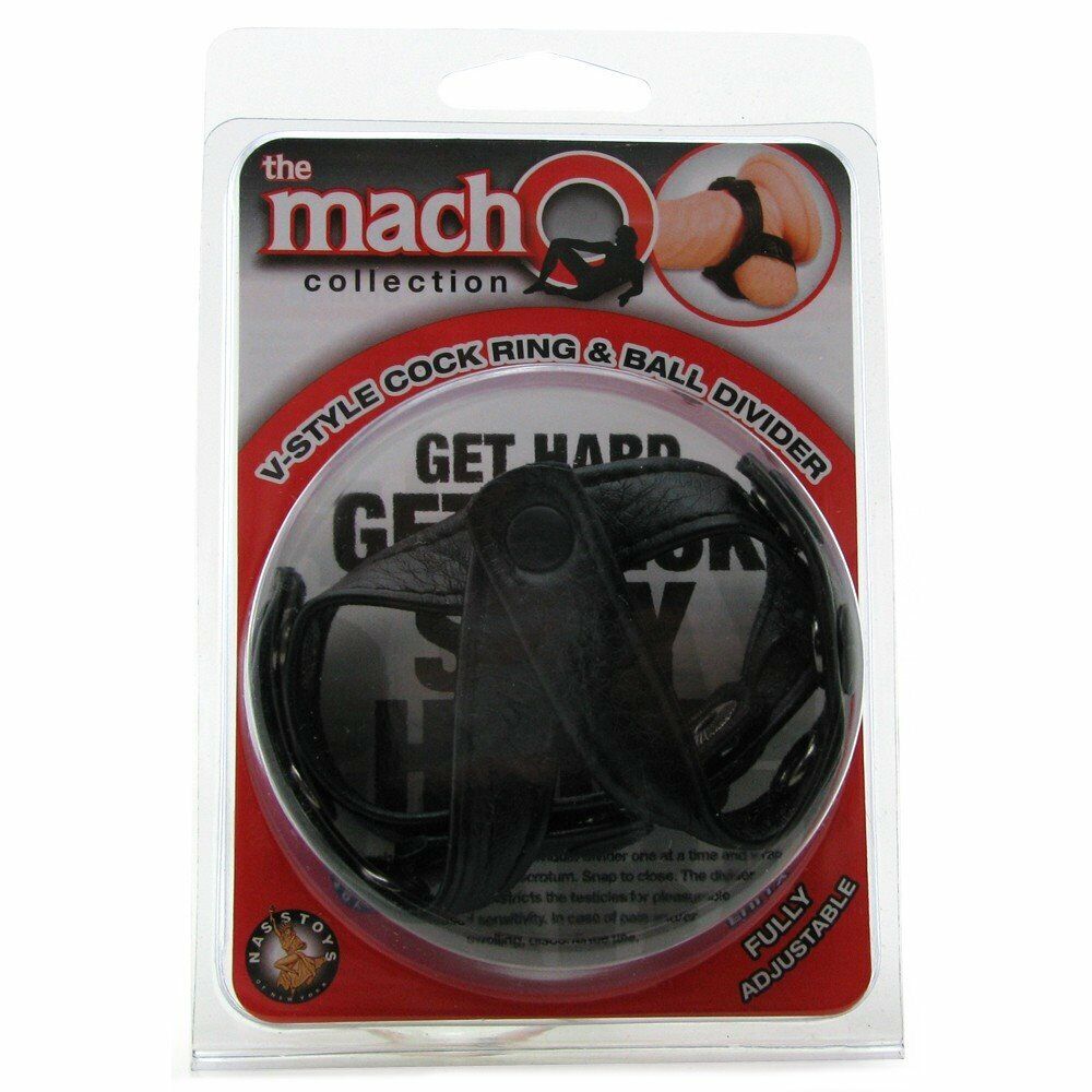 The MachO V-Style Leather Penis Cock Ring & Ball Divider Male Enhancer