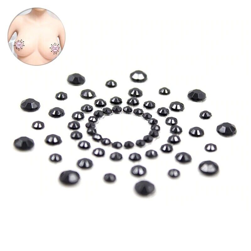 Sexy Self Adhesive Black Rhinestone Breast Nipple Pasties Sticker Body Jewelry