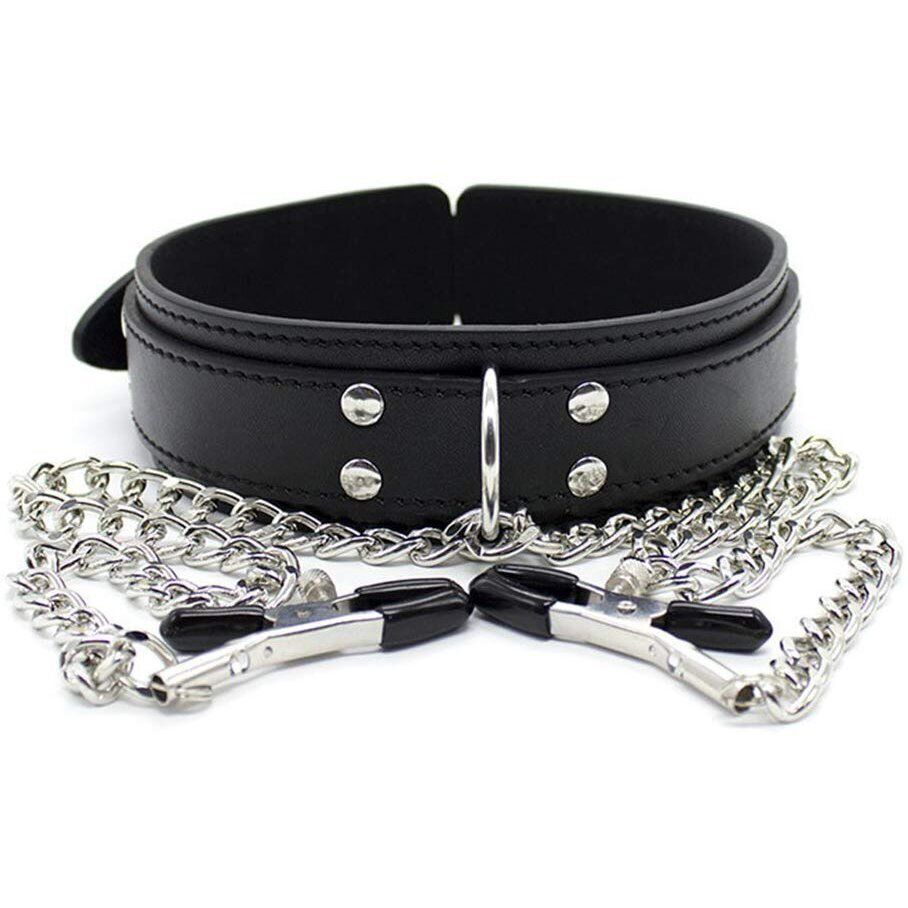 Fantasy SM Bondage Nipple Clamps with Metal Chain and Collar BDSM Gear Sex Toys