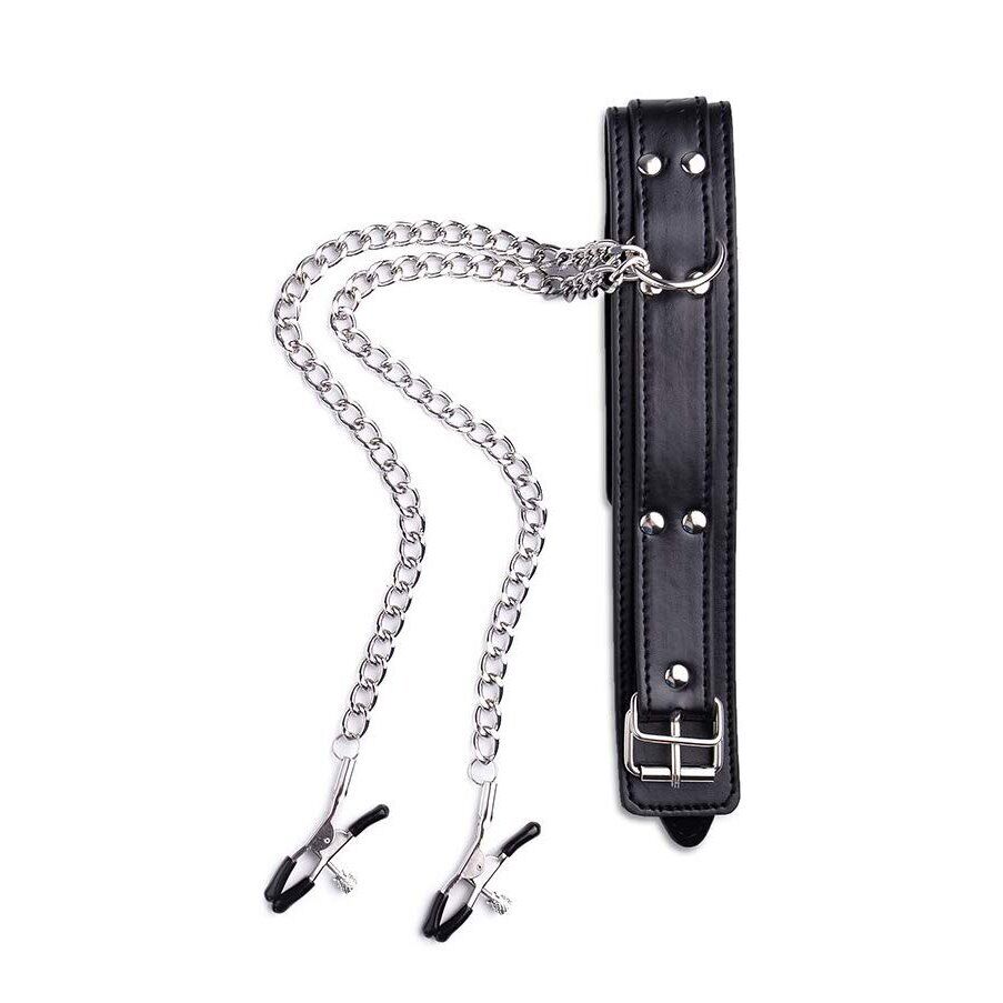 Fantasy SM Bondage Nipple Clamps with Metal Chain and Collar BDSM Gear Sex Toys