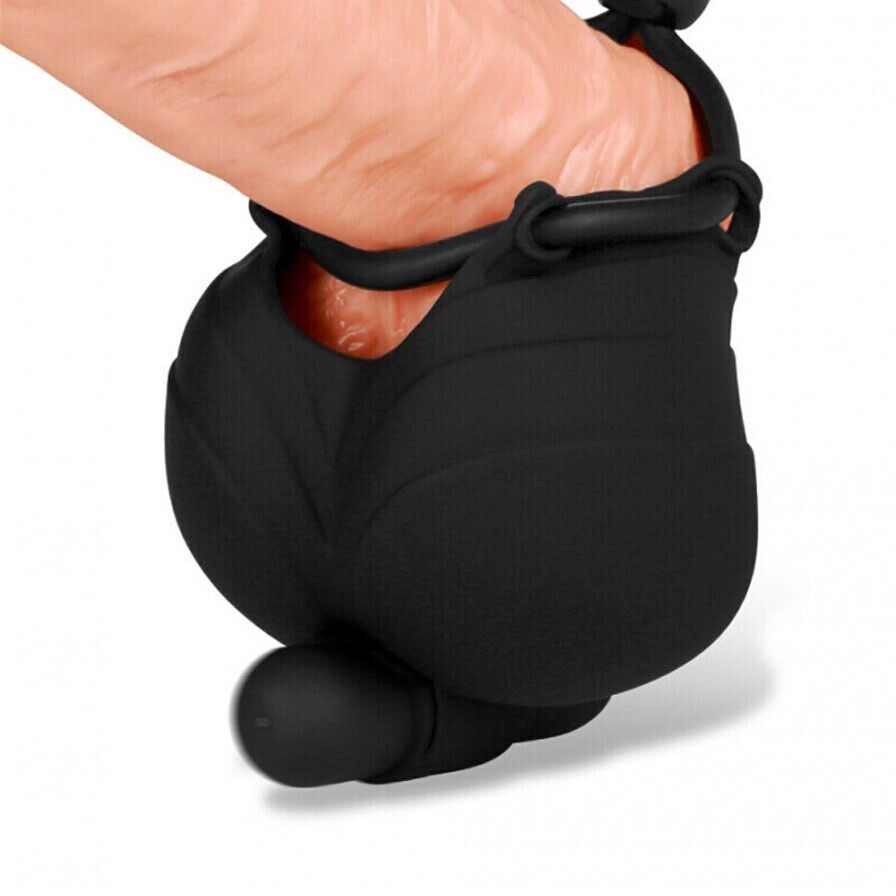 Vibrating Ball Testicle Scrotum Pouch Cinch Penis Cock Ring Male Enhancer Sextoy