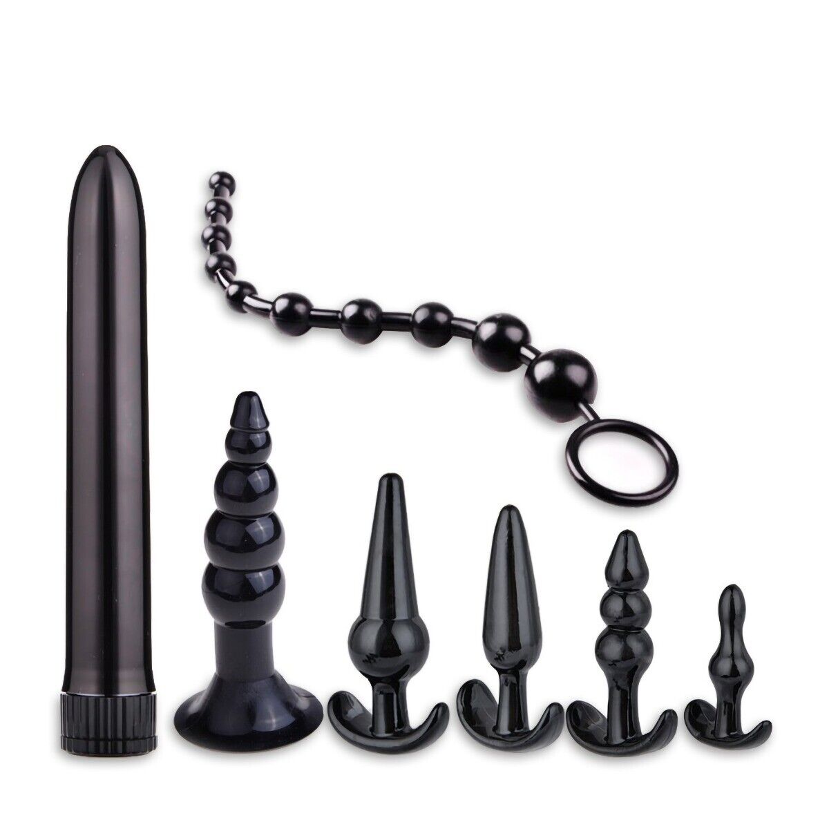 7 Piece Anal Play Kit Anal Trainer Beads Butt Plug Vibrator Sex Toys for Couples