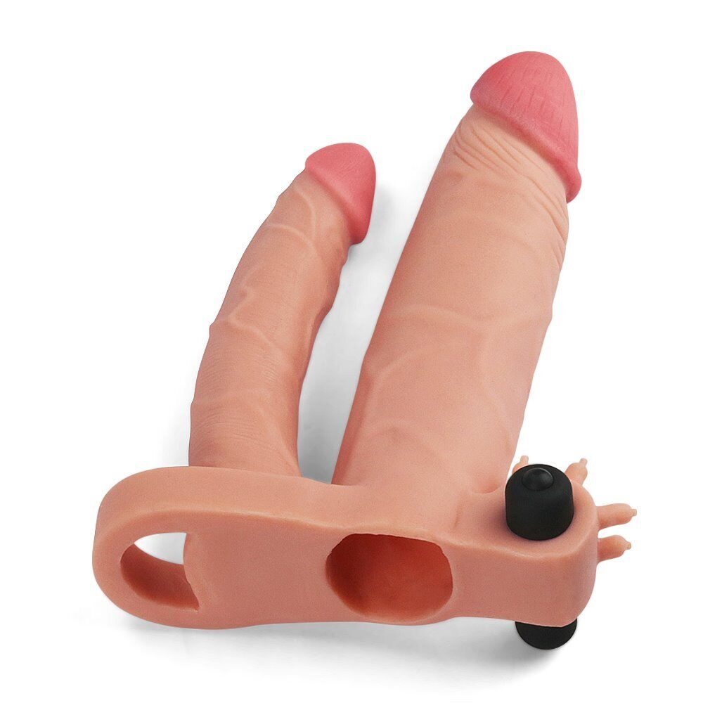 Vibrating Double Penetration Penis Extension Sleeve DP Anal Sex Toys for Couples