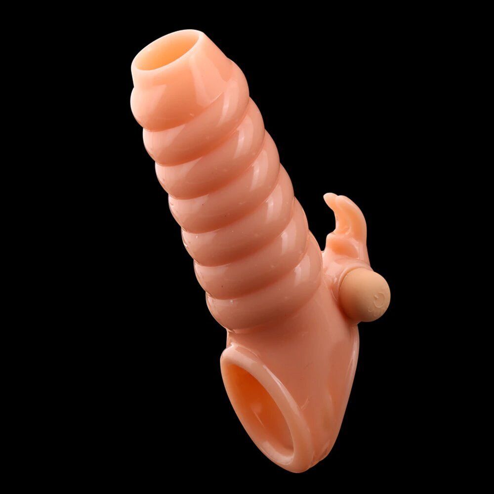 Vibrating Penis Enhancer Enlarger Sheath Extension Sleeve Sex-toy for Men Couple