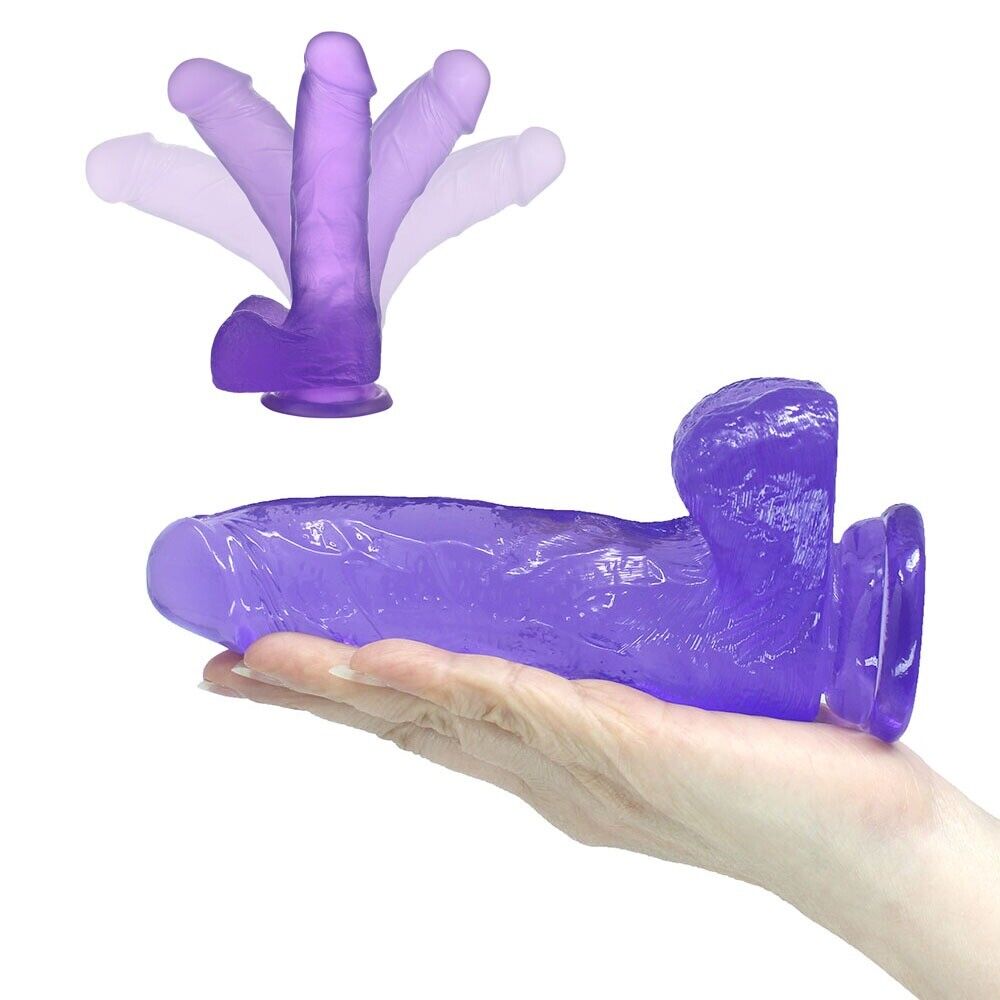 Purple Jelly Thick Cock with Balls G-spot Anal Dildo Hands Free Suction Cup