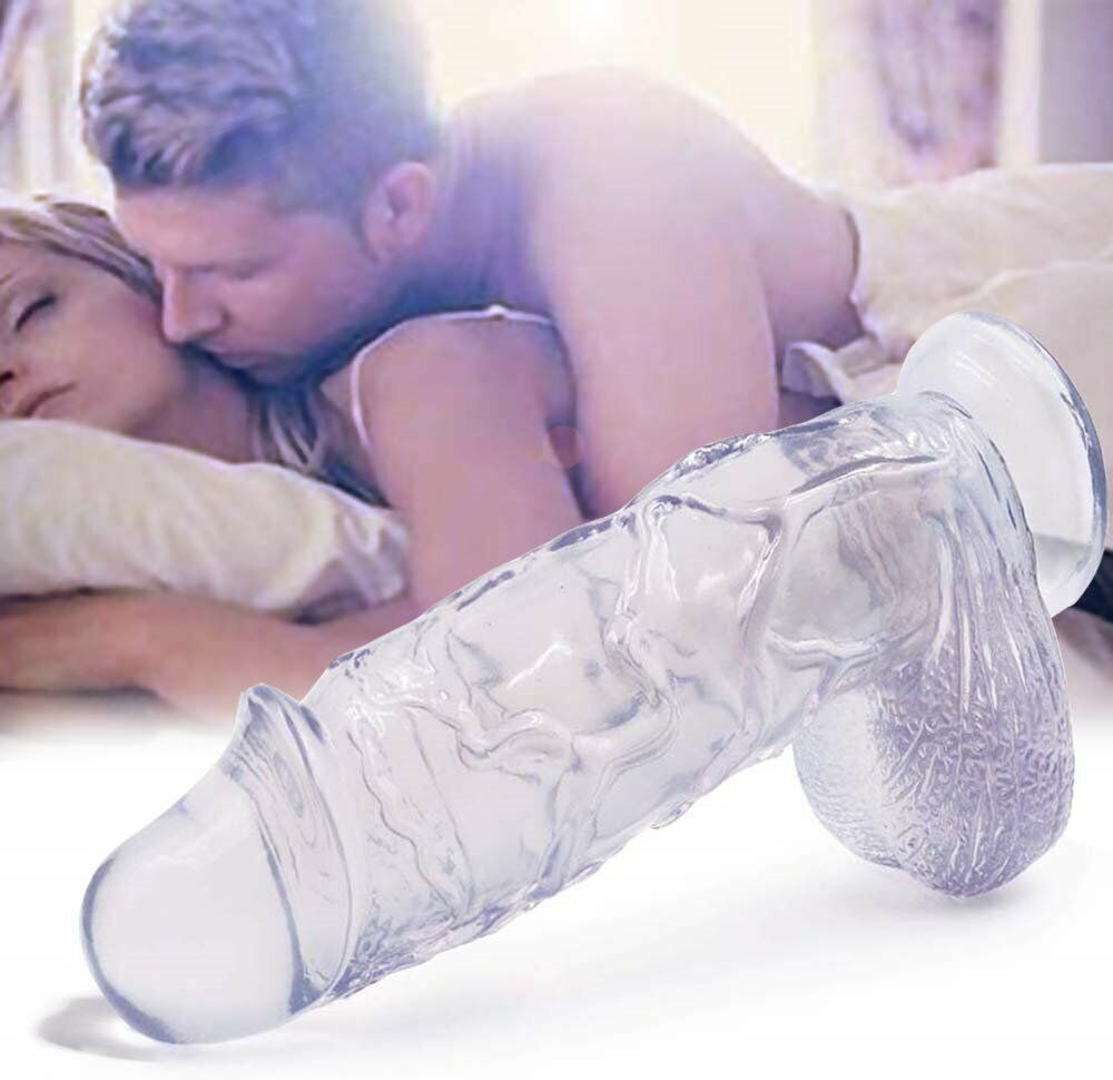 Clear XXL Huge Thick Realistic Dildo Cock with Balls Hands Free Suction Cup