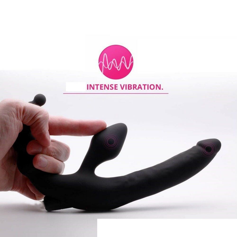 Vibrating Double-Ended Strapless Strap-On Dildo Pegging Anal Vibe Lesbian Sextoy