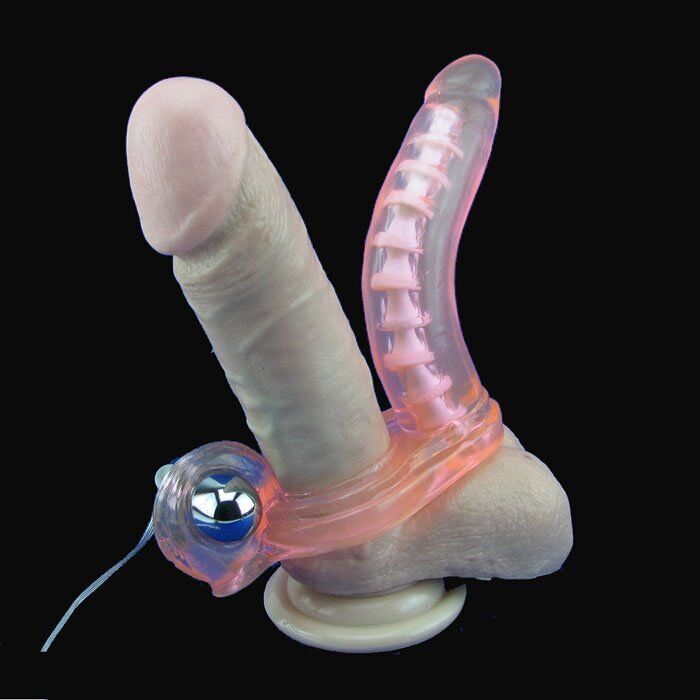 Vibrating Penis Erection Enhancer Cock Ring DP Sex Double Penetration Anal Dildo