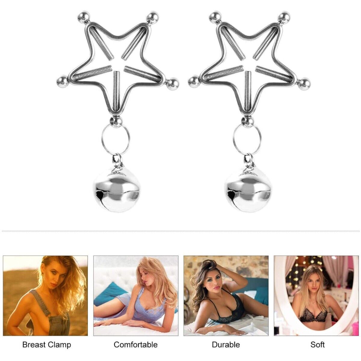 Metal Steel Screw-down Nipple Clamps Clip Press with Bells SM Bondage Sex Toys