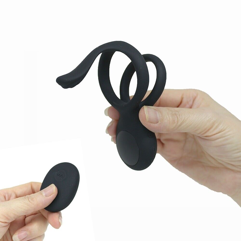 Wireless Remote Control Vibrating Dual Cock Ball Ring with Clit Anal Stimulator