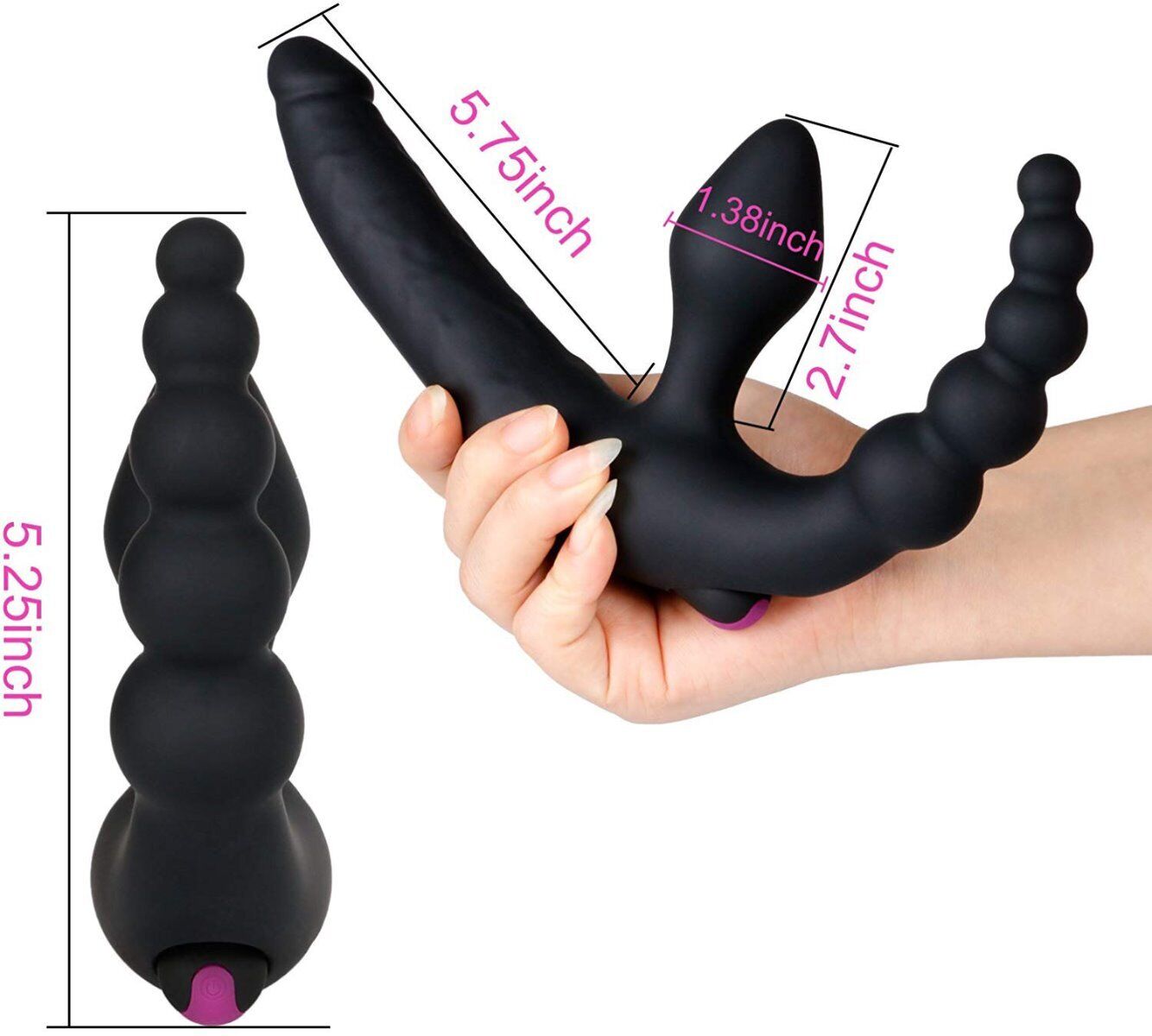 Vibrating Double-Ended Strapless Strap-On Dildo Pegging Anal Vibe Lesbian Sextoy