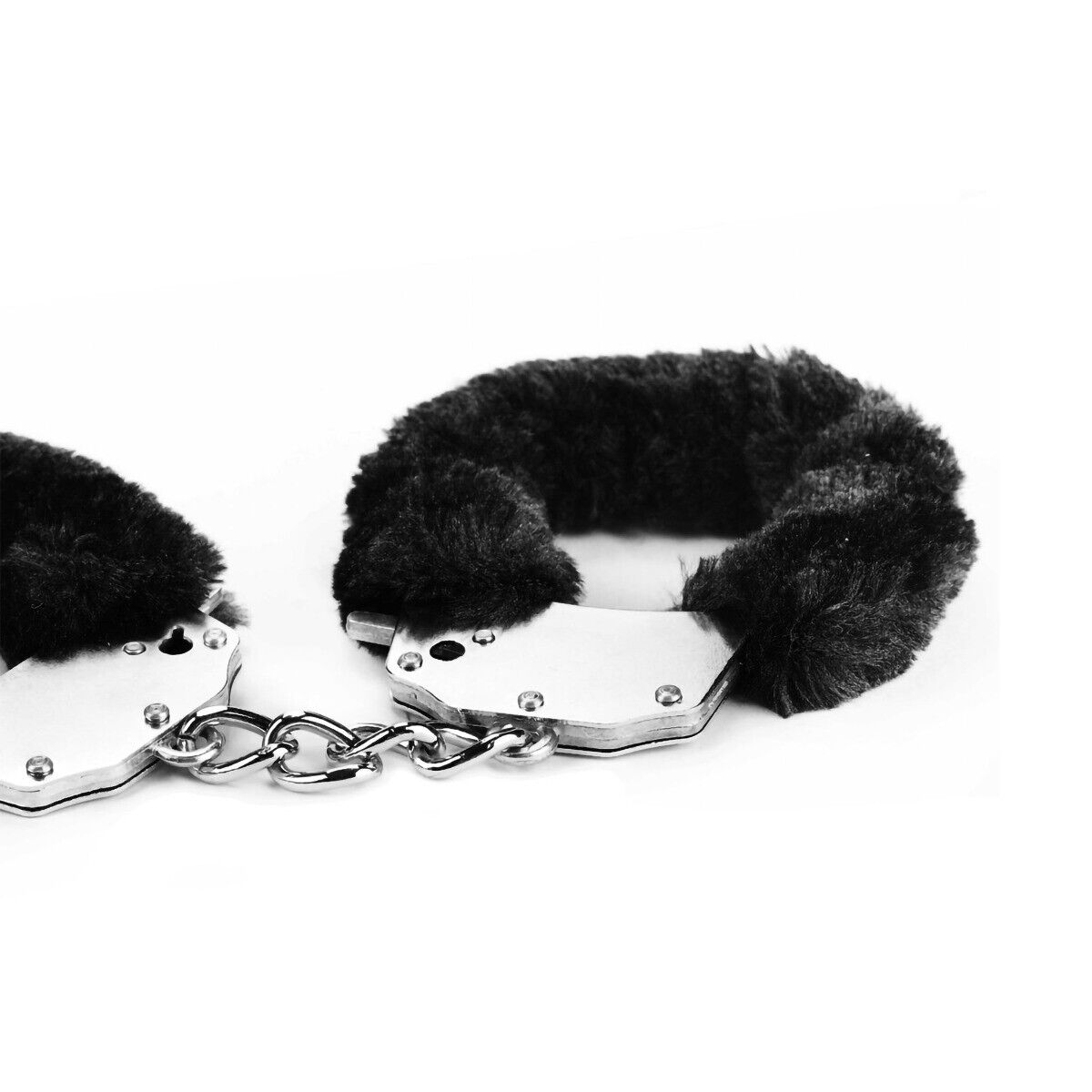 Steel Black Fuzzy Furry Handcuffs Hand Cuffs SM Bondage Sex Toy