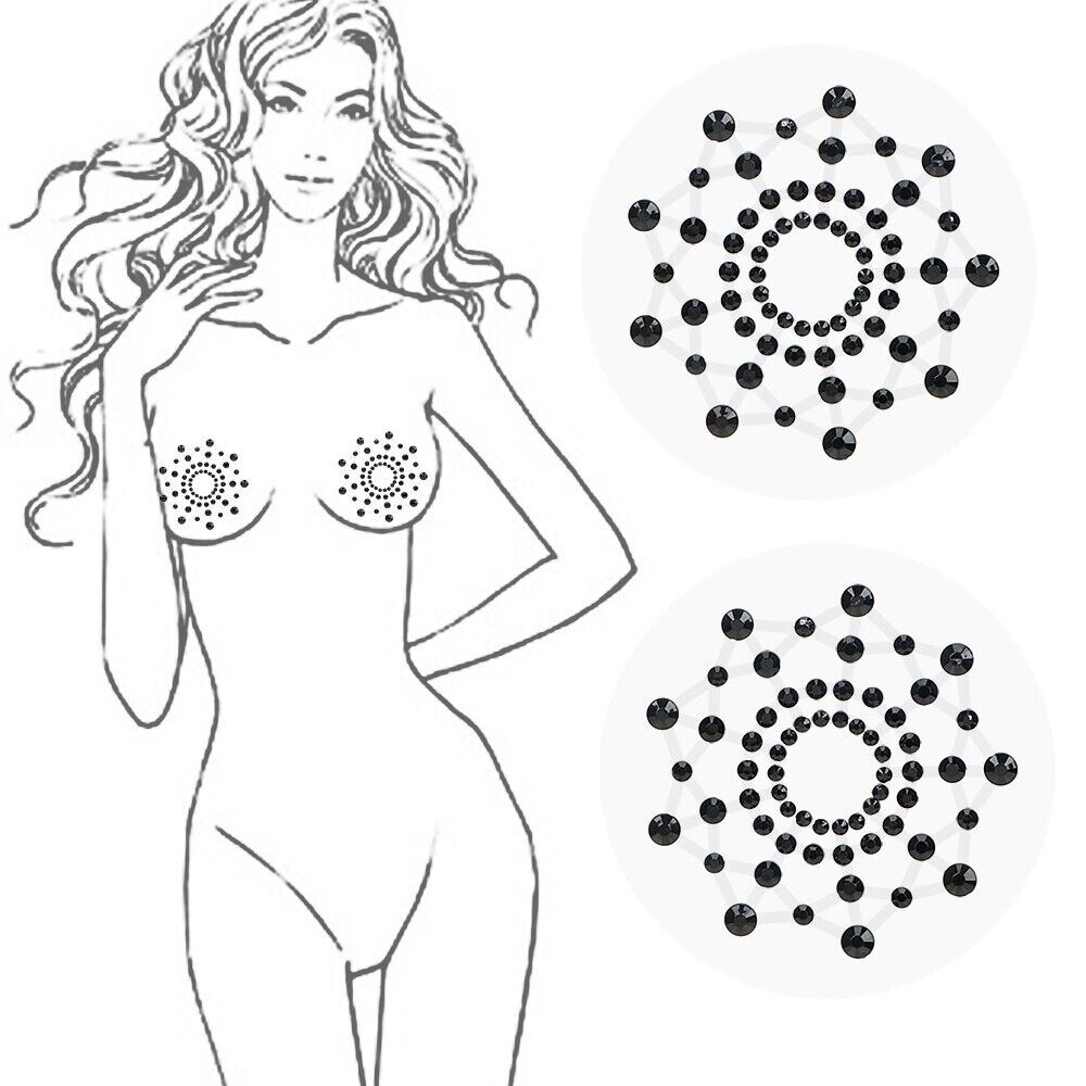 Sexy Self Adhesive Black Rhinestone Breast Nipple Pasties Sticker Body Jewelry