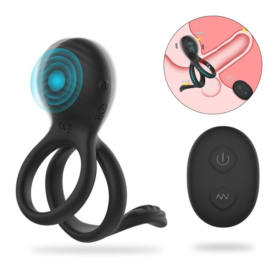 Wireless Remote Control Vibrating Dual Cock Ball Ring with Clit Anal Stimulator