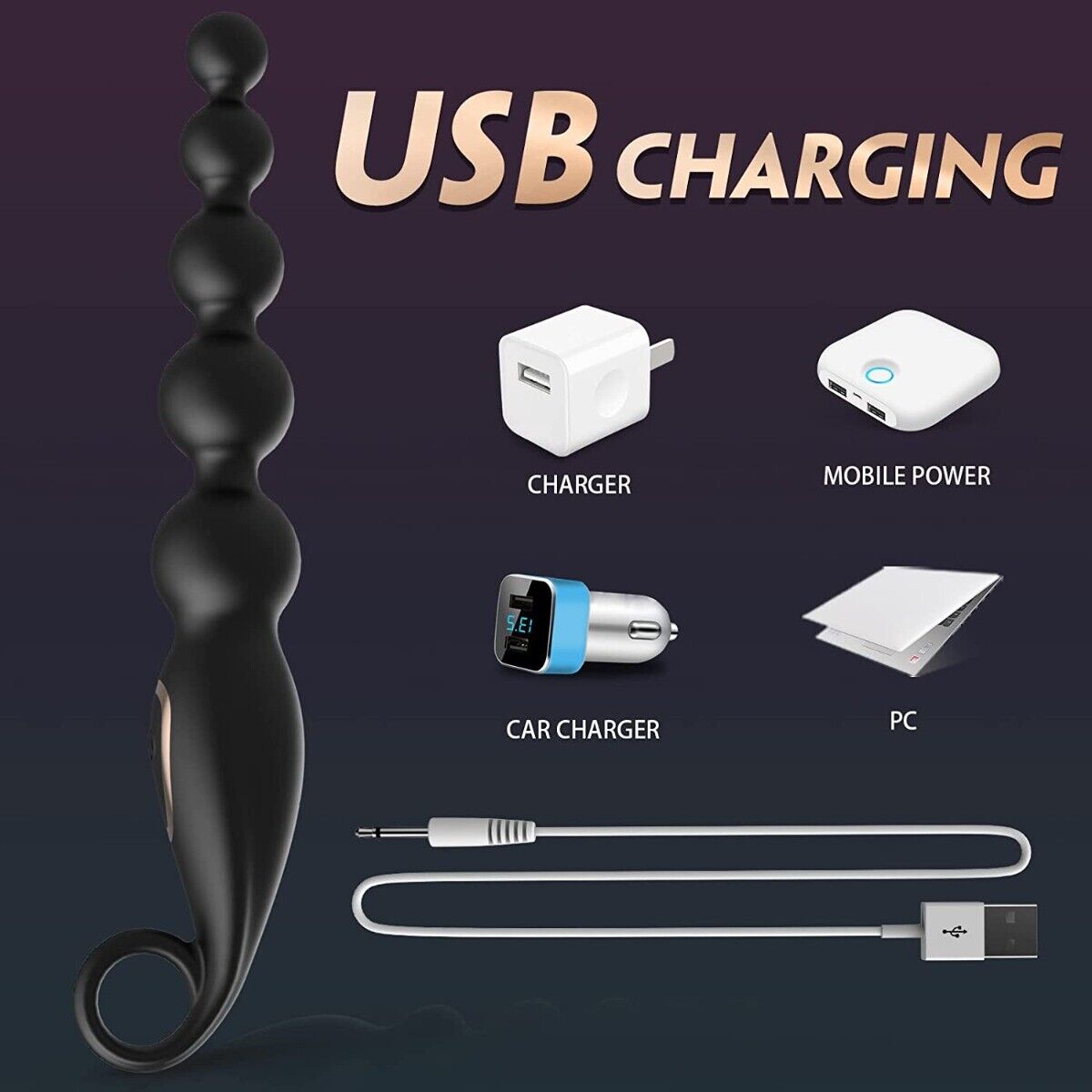 Silicone Vibrating Anal Beads Butt Plug Vibrator Sex Toys for Men Women Couples