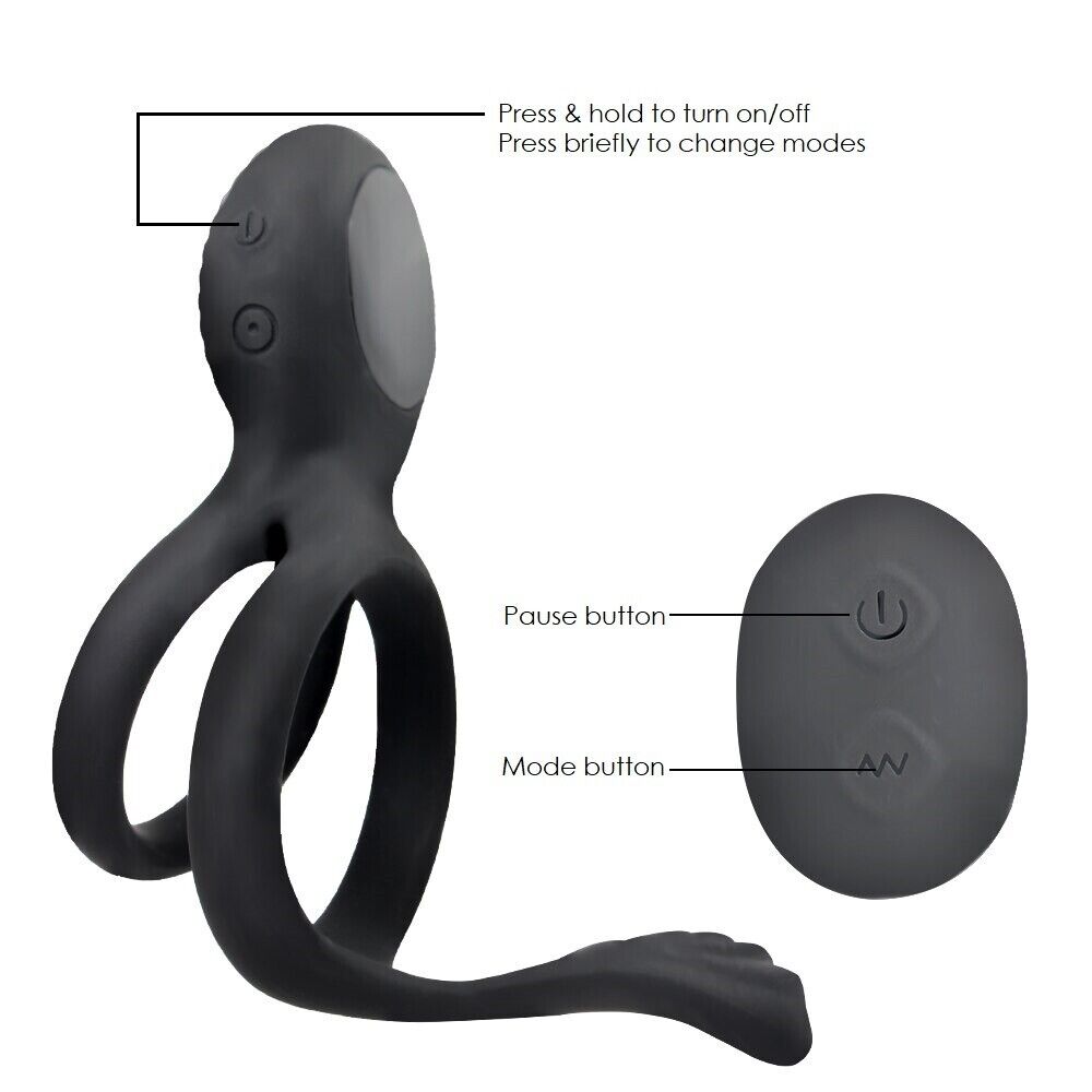 Wireless Remote Control Vibrating Dual Cock Ball Ring with Clit Anal Stimulator