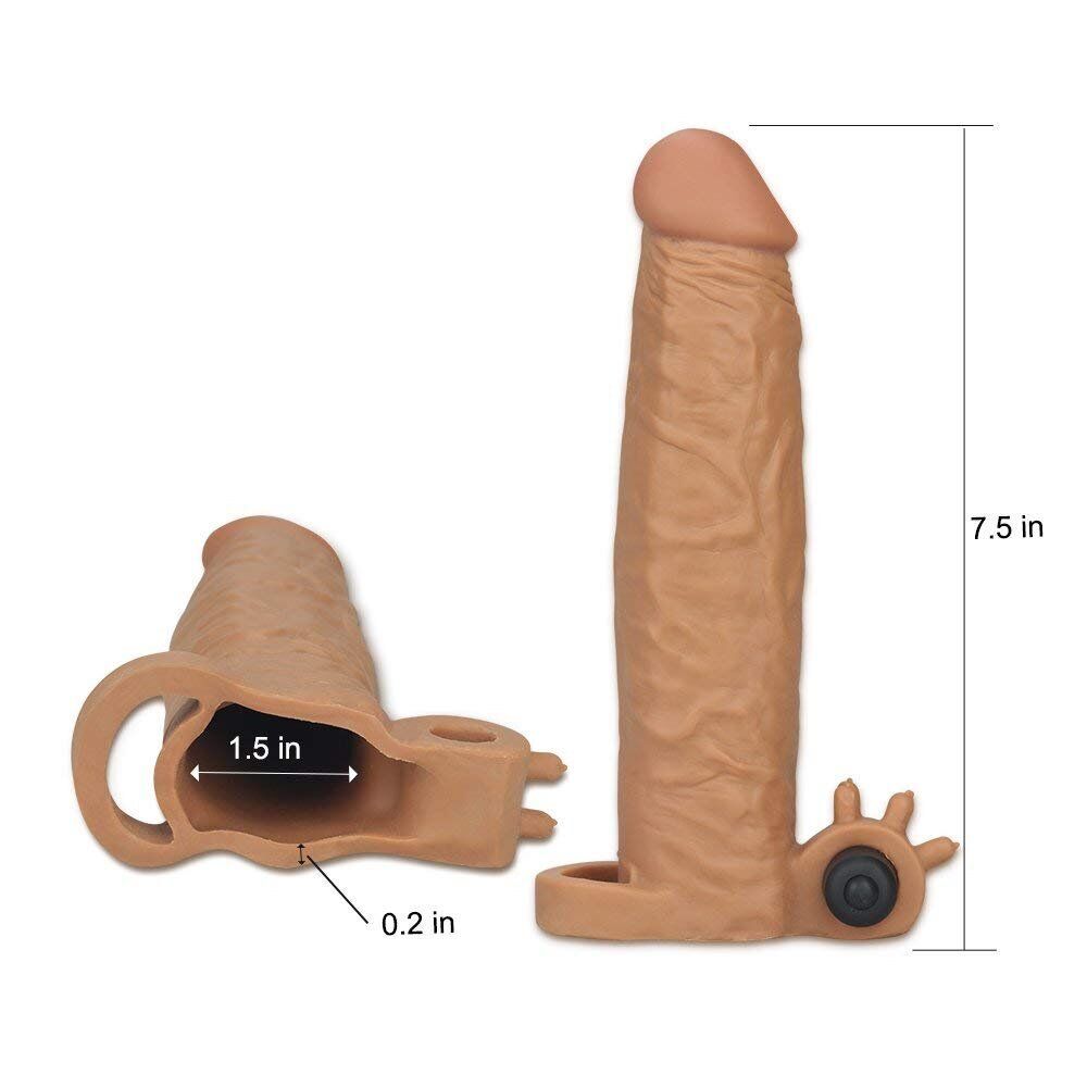 Add 2" Cock Length Vibrating Black Penis Extender Extension Sleeve Sheath