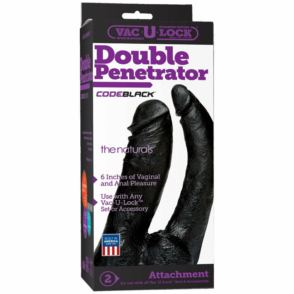Vac-U-Lock Code Black Double Penetrator Dp Anal Sex Strap-on Attachment Dildo