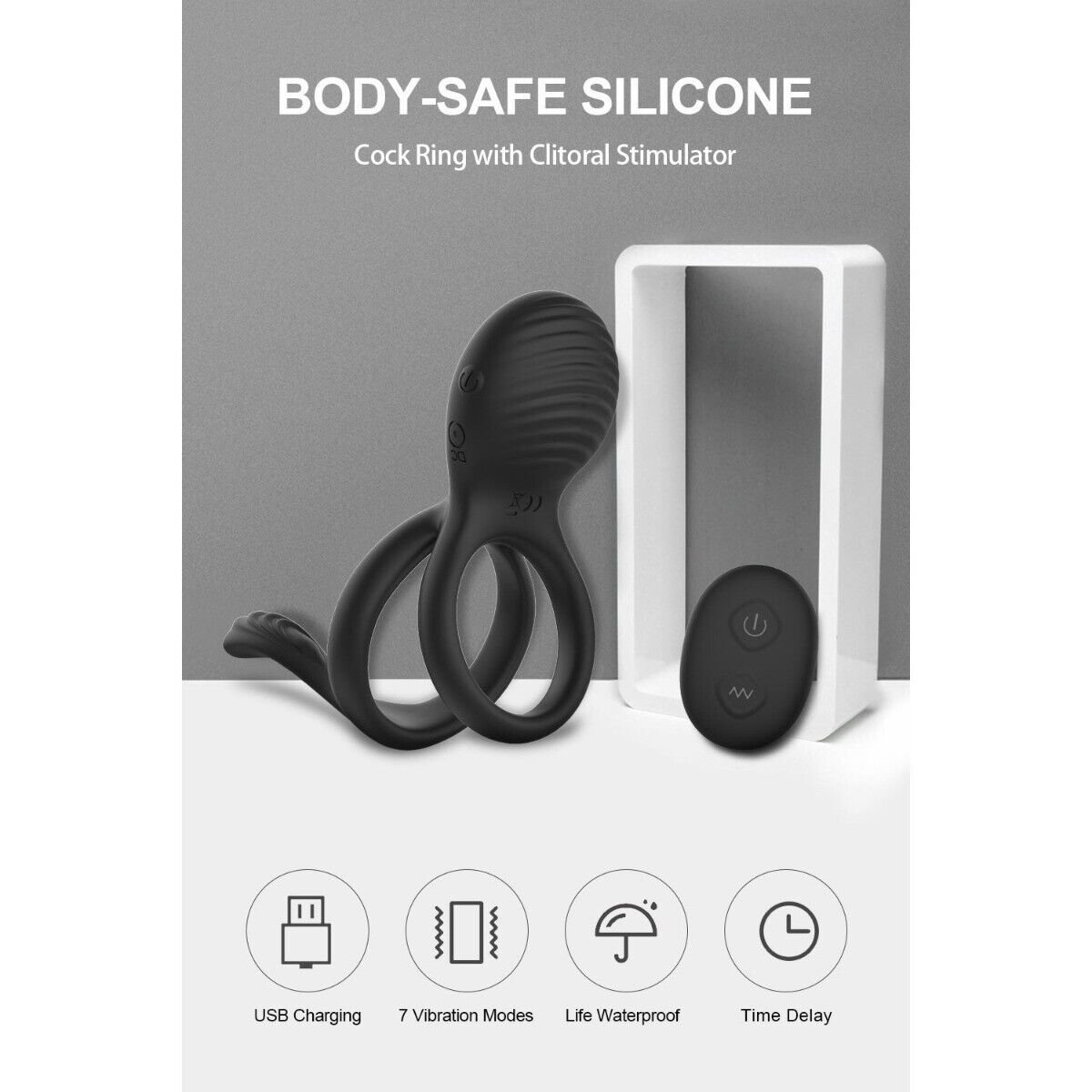Wireless Remote Control Vibrating Dual Cock Ball Ring with Clit Anal Stimulator