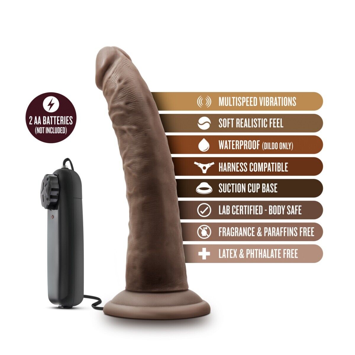 Vibrating 7" Black Realistic G-spot Anal Cock Dildo Strap-on Harness Compatible