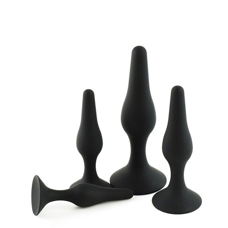 4PC Smooth Silicone Anal Play Sex Toy Butt Plug Anal Trainer Dildo Set Kit