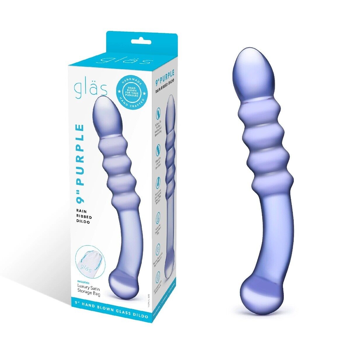 Glass Purple Rain Ribbed Vaginal G-spot Anal Dildo Massager Probe Butt Plug