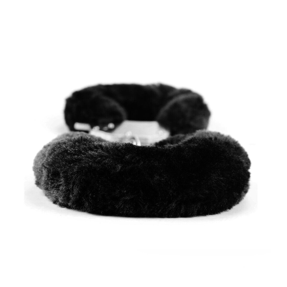 Steel Black Fuzzy Furry Handcuffs Hand Cuffs SM Bondage Sex Toy