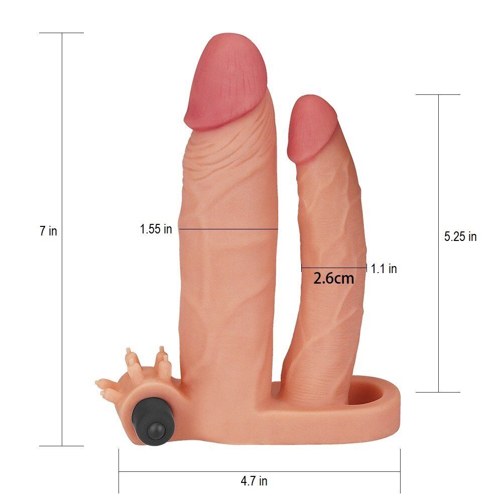 Vibrating Double Penetration Penis Extension Sleeve DP Anal Sex Toys for Couples