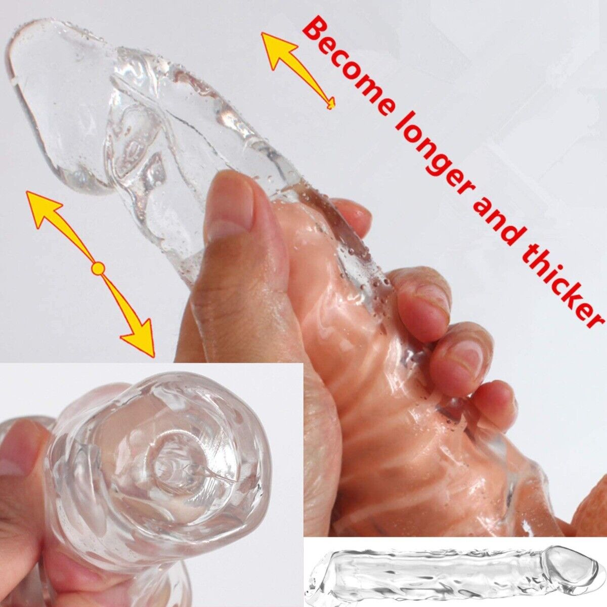 Add2.5" Clear Penis Extension Sleeve Extender Cock Cage Sheath Enlarger Enhancer