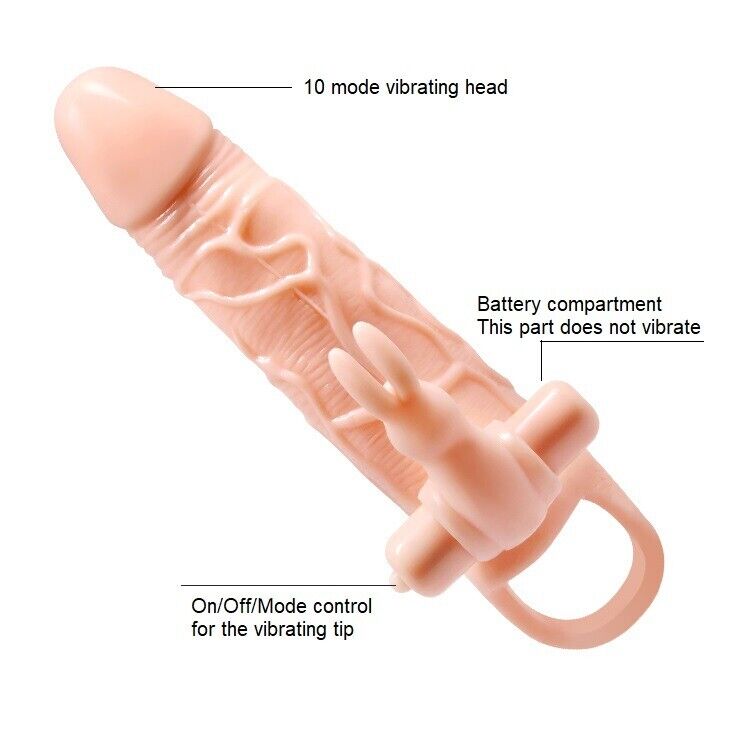 Add 1.5" Vibrating Thick Cock Penis Extension Sleeve Extender Sheath Enhancer
