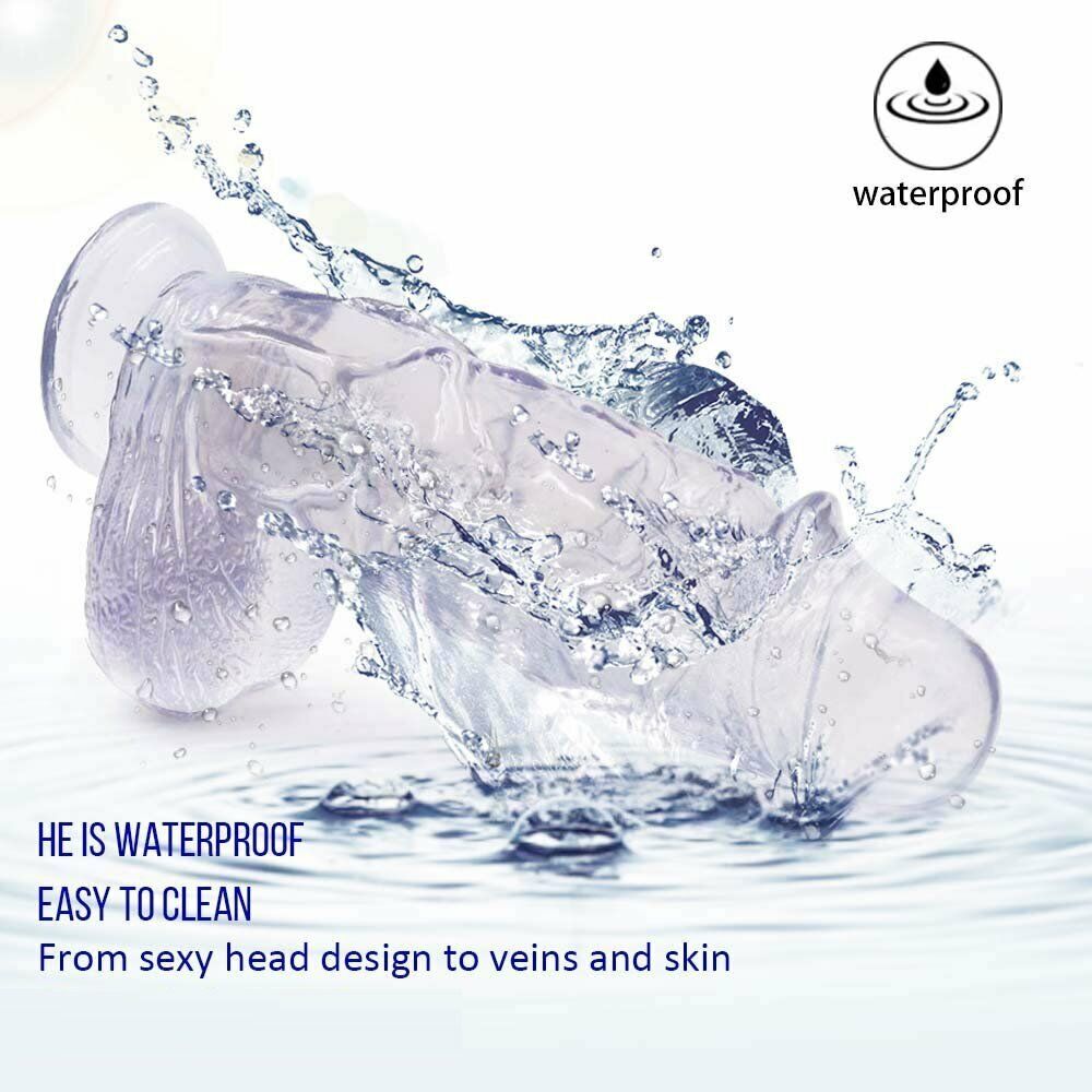 Clear XXL Huge Thick Realistic Dildo Cock with Balls Hands Free Suction Cup