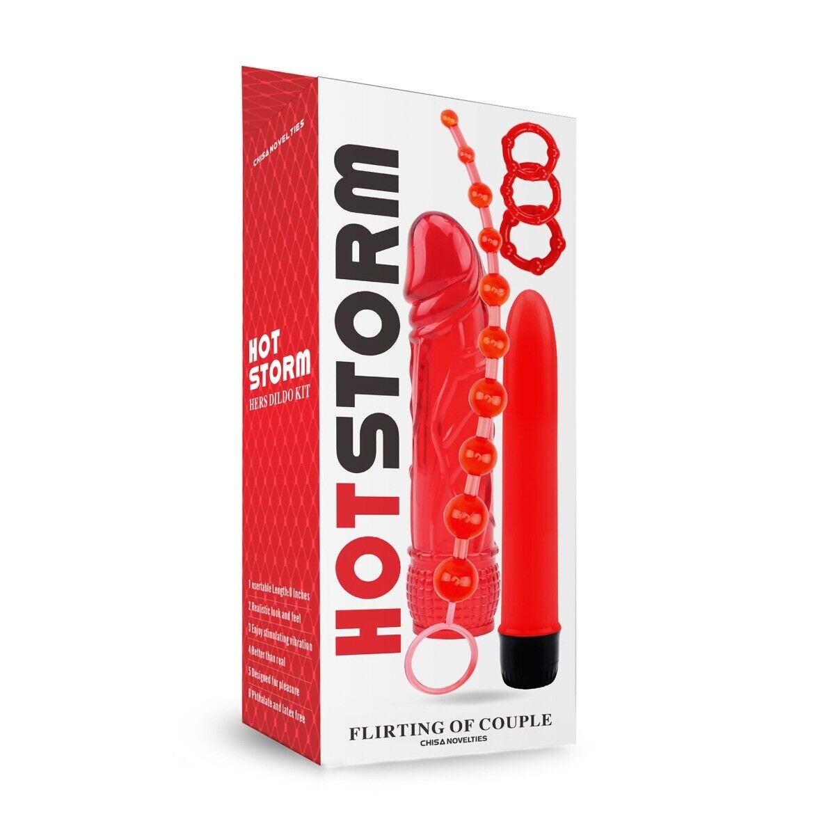 Red Lover Sex Toy Kit Anal Beads Penis Cock Ring Realistic Vibrator Dildo