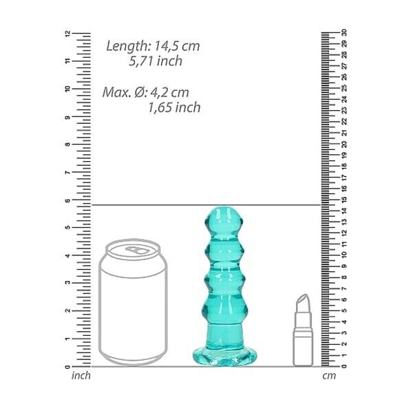 RealRock Crystal Clear Ribbed 5.5" Curvy Dildo Dong Anal Butt Plug Turquoise
