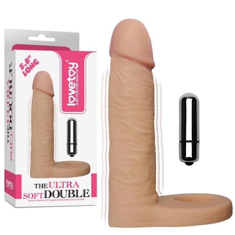 Vibrating Double Penetration DP Cock Ring Anal Sex Slim Dildo Dong Butt Plug