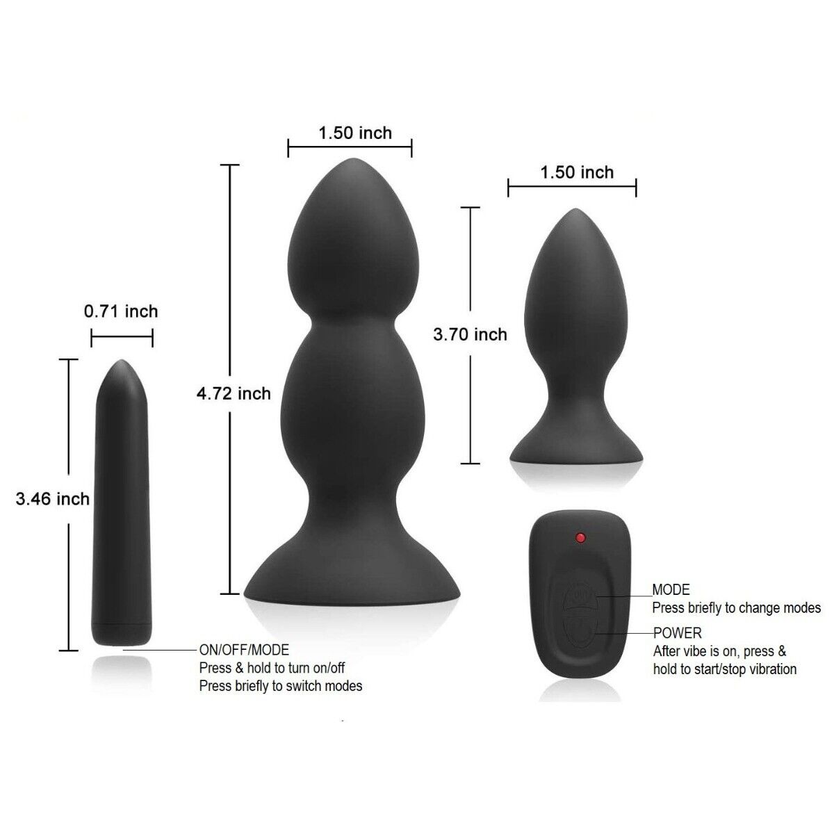 Wireless Remote Control Anal Trainer Butt Plug Beads Vibe Sex Toys for Couples