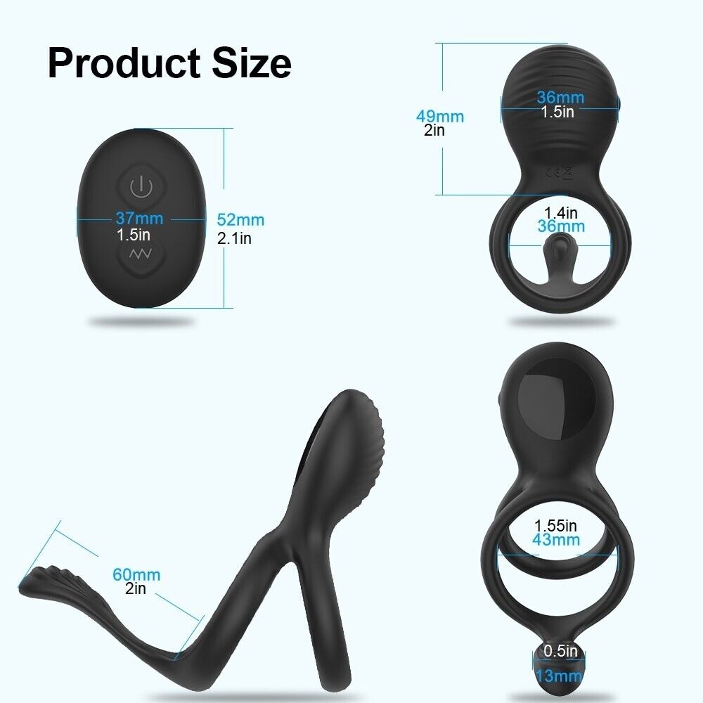 Wireless Remote Control Vibrating Dual Cock Ball Ring with Clit Anal Stimulator