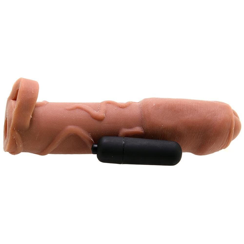 Vibrating Black Uncircumsized Uncut Cock Penis Extension Extender Sleeve Add 3"