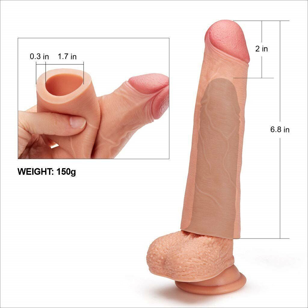 Realistic Silicone Male Penis Extension Extender 2" + Thick Cock Enlarger Sleeve