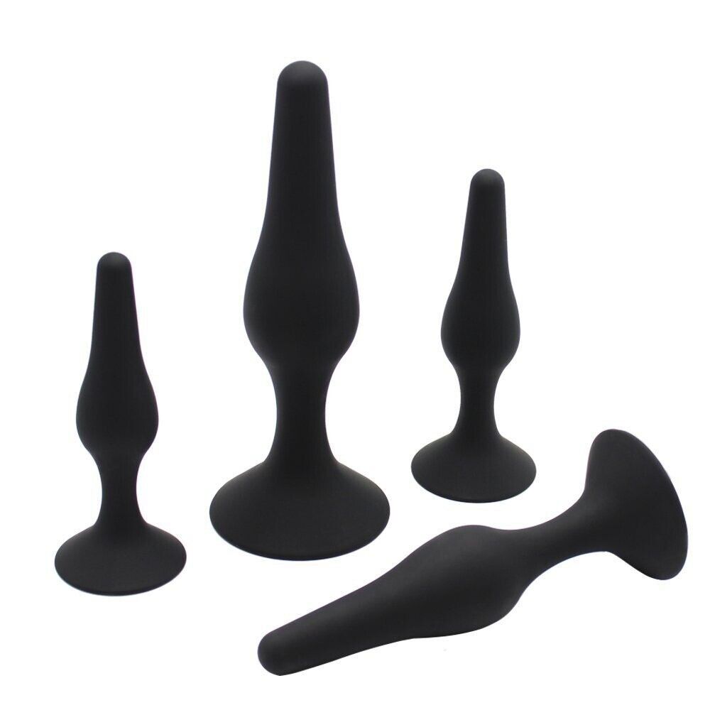 4PC Smooth Silicone Anal Play Sex Toy Butt Plug Anal Trainer Dildo Set Kit
