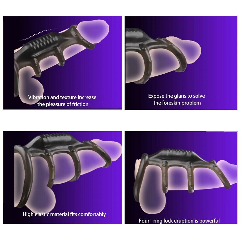 Vibrating Male Penis Ring Cock Cage Girth Enhancer Sleeve Sex Toys